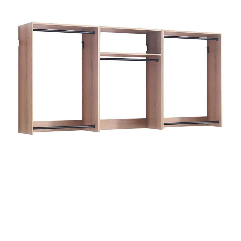 Devi Series 31.5-94. 5in. W Oak Modular Walk in Closet System Wall Mount Double Hanging Rods 1-Shelf Wood Closet System