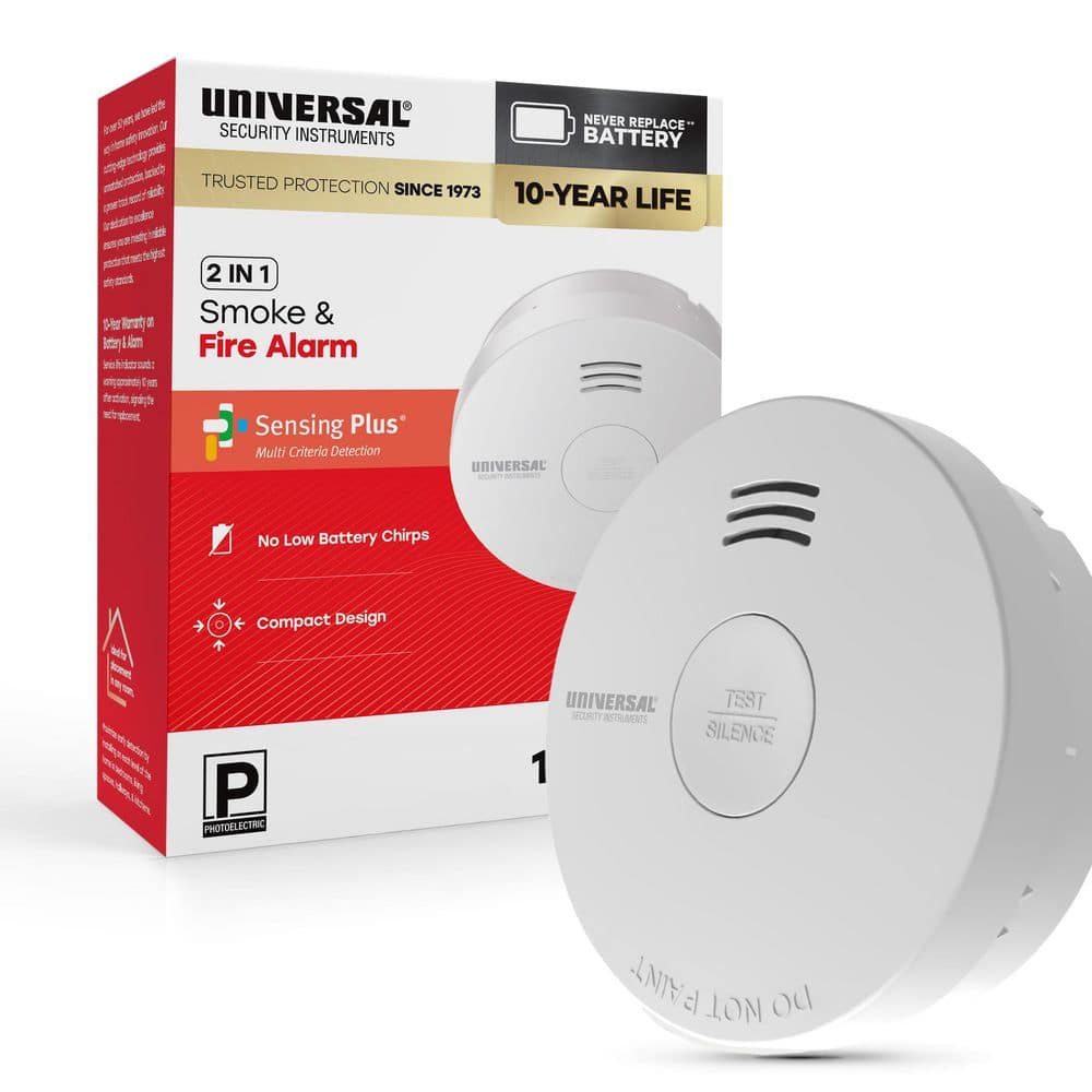 Universal Security Instruments - 10-Year Battery Powered Mini Smoke and Fire Detector with Photoelectric Sensor