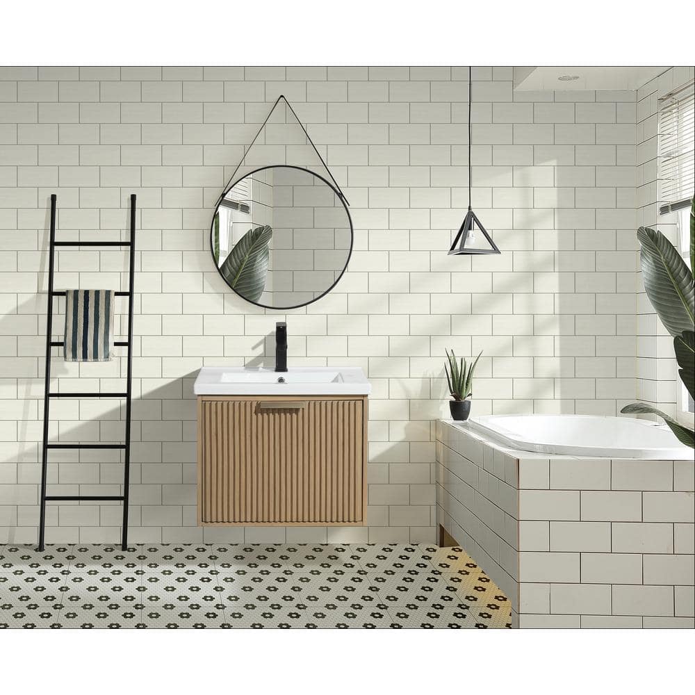 24'' Oak Floating Single Bathroom Vanity with Ceramic Sink