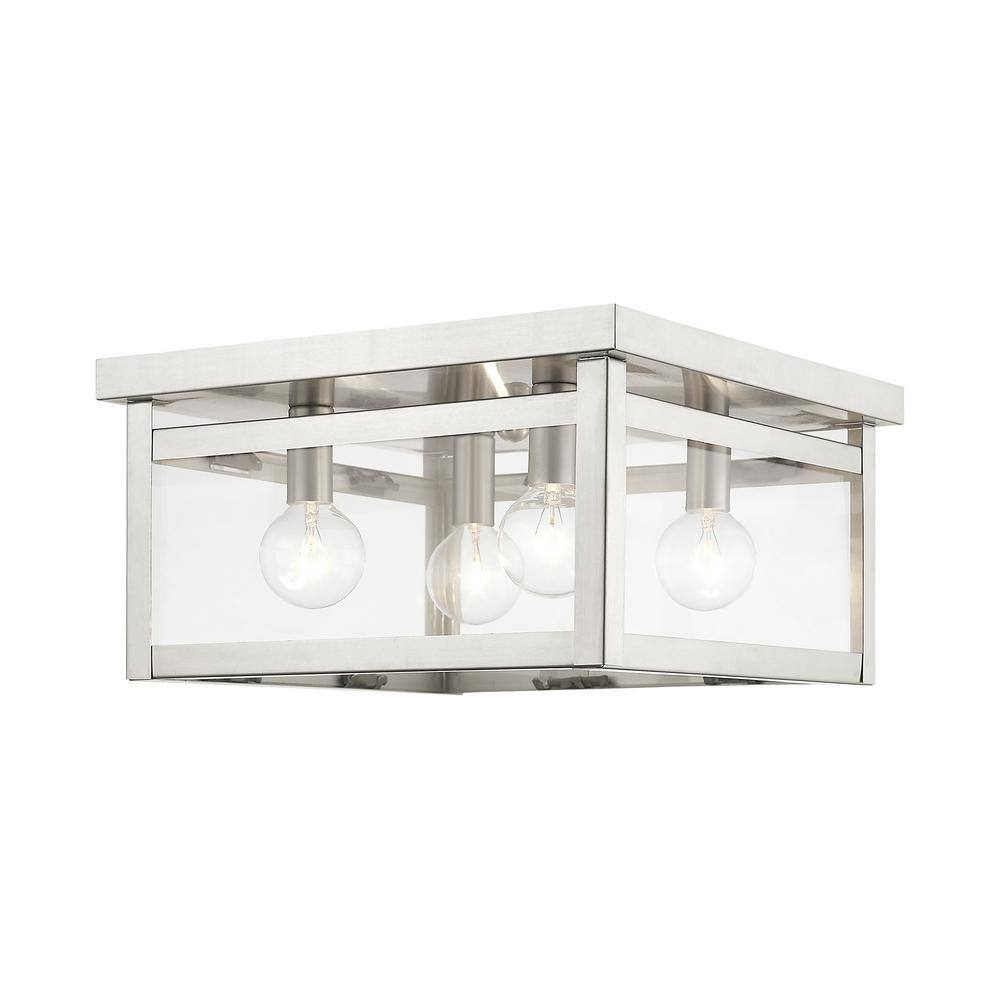 Elegant Milford Brushed Nickel 4-Light LED Flush Mount with Clear Glass