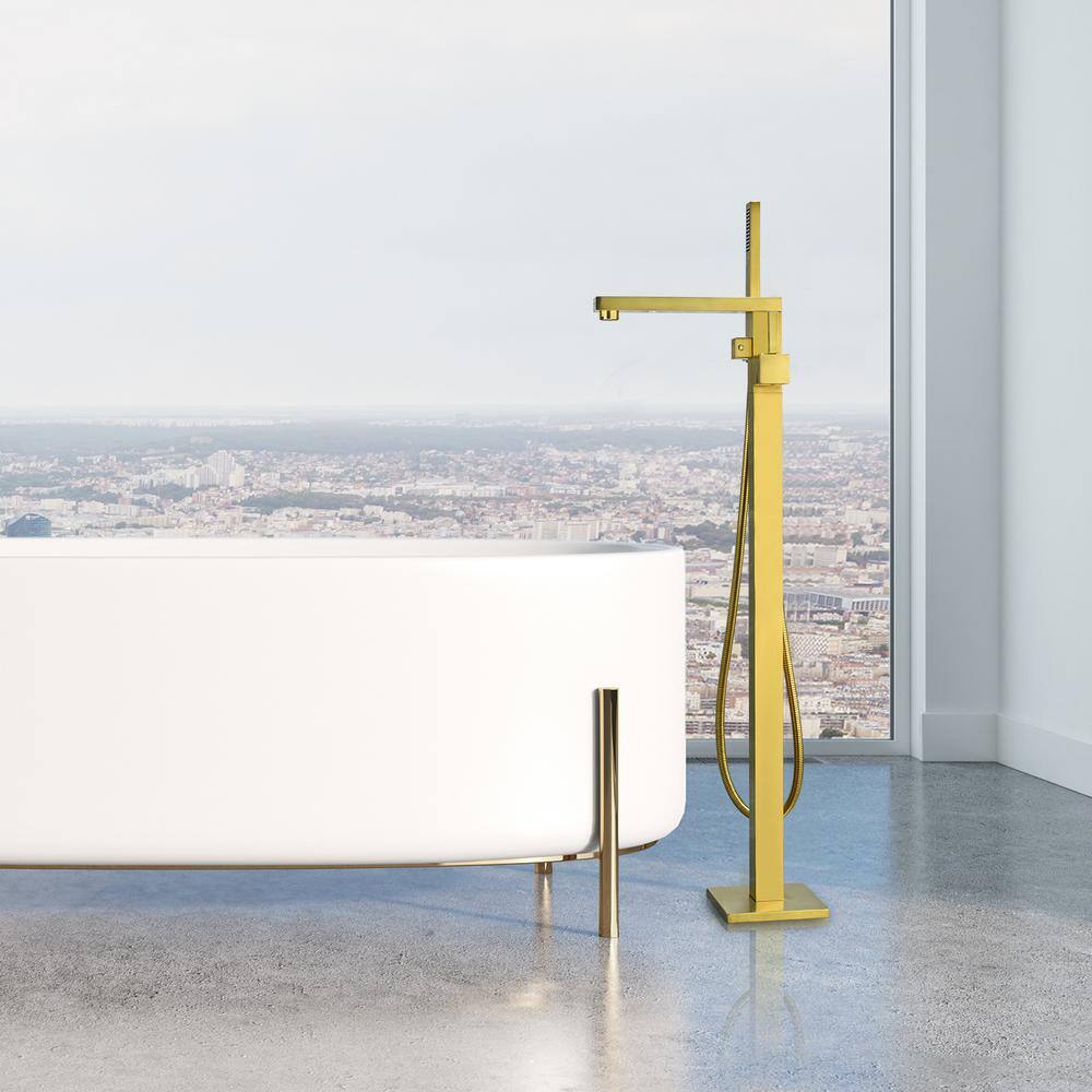 Brushed Gold Stainless Steel Freestanding Tub Filler with Handshower