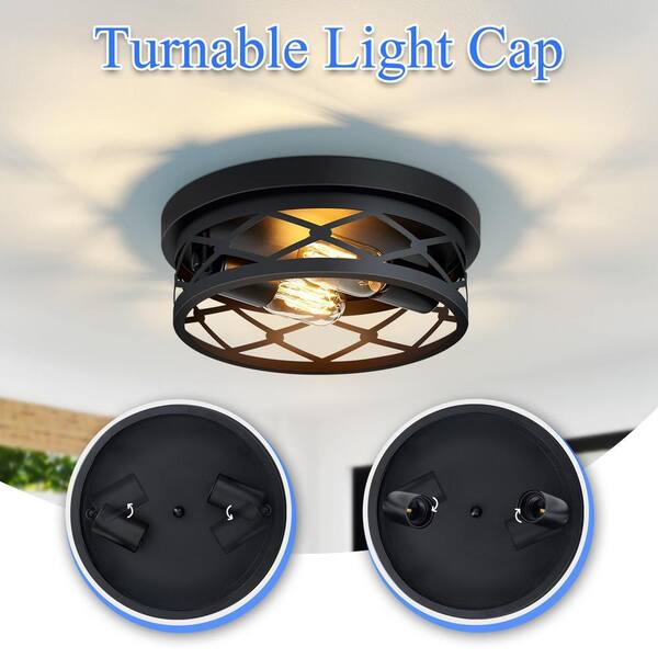 HKMGT 10.7 in. 2-Light Farmhouse Black Flush Mount Ceiling Light