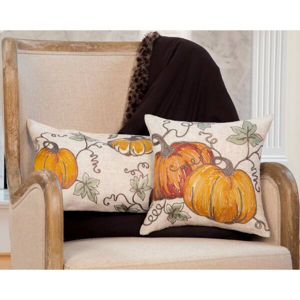 Glitzhome 20 in. Fall Embroidered Pumpkin Pillow