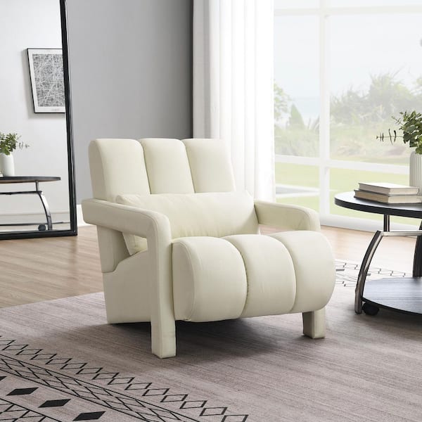 Unbranded Beige Comfy Linen Fabric Accent Chair Modern Upholstered Armchair with Pillow Modern Single Sofa Living Room, Bedroom