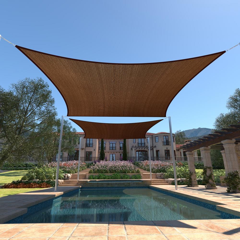 Brown 8' x 16' HDPE Rectangle Sun Shade Sail with Stainless Steel Hardware Kit