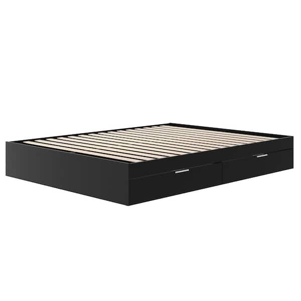Hunter Black Frame Queen Size Platform Bed with 2 Storage Drawers