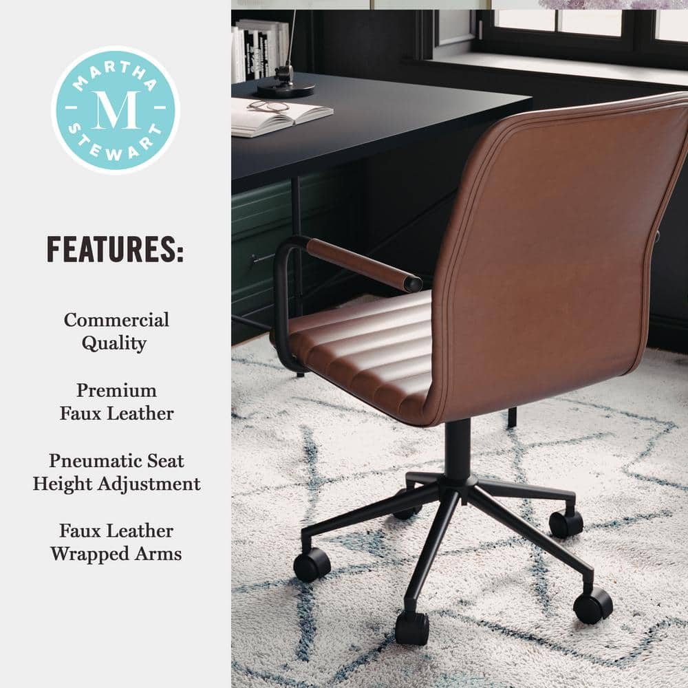 Saddle Brown Faux Leather Swivel Office Chair with Bronze Frame