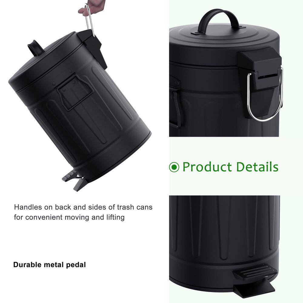 Black Carbon Steel Kids' Pedal Trash Can Set
