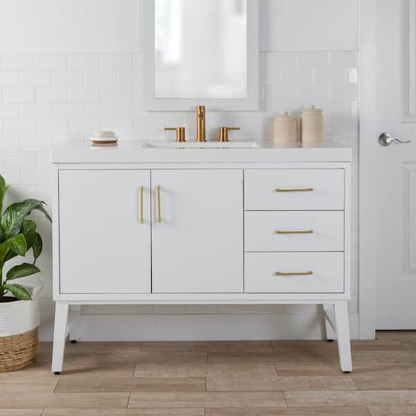 【中古】 Vanity ＆ Happiness Haldolium Domani Willmar 49 in. Single Sink White Bath Vanity with