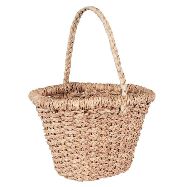Household Essentials Large Wicker Basket Tote with Long Handle