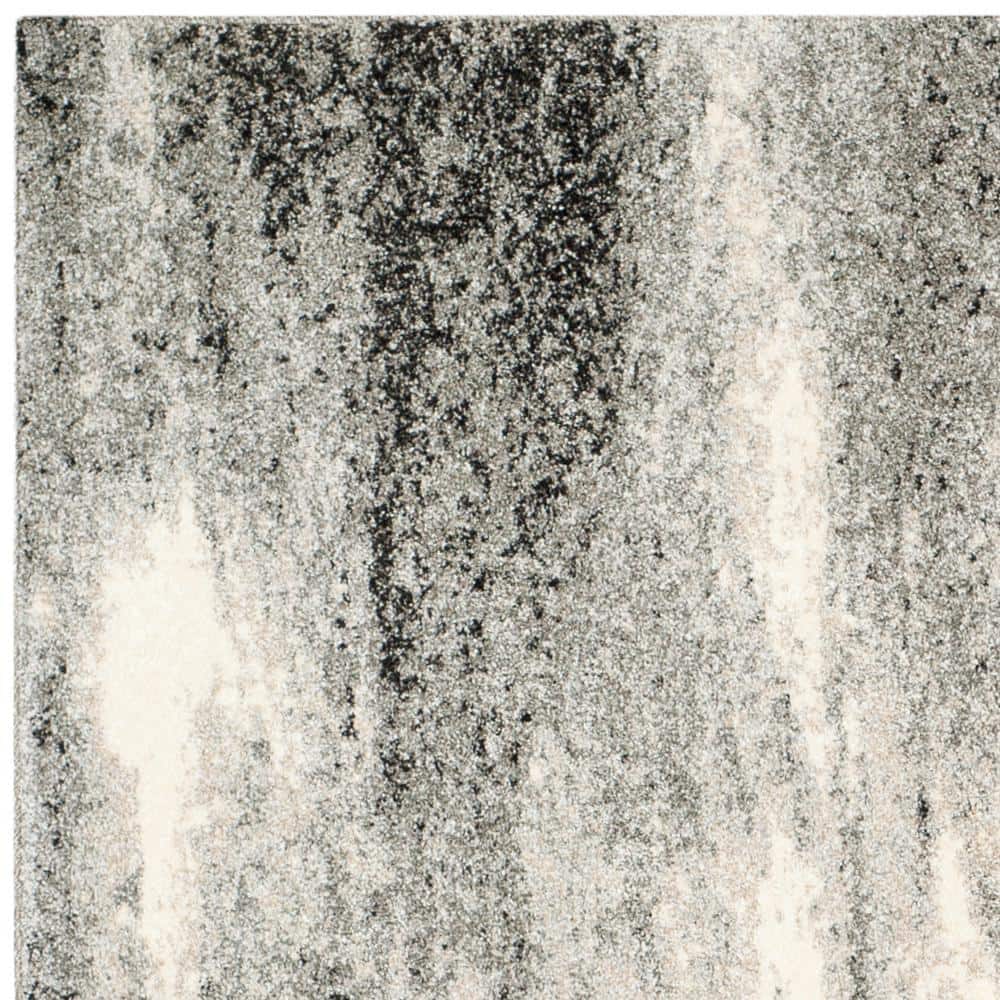 Grey and Ivory Abstract Square Shag Rug, 8' x 8'