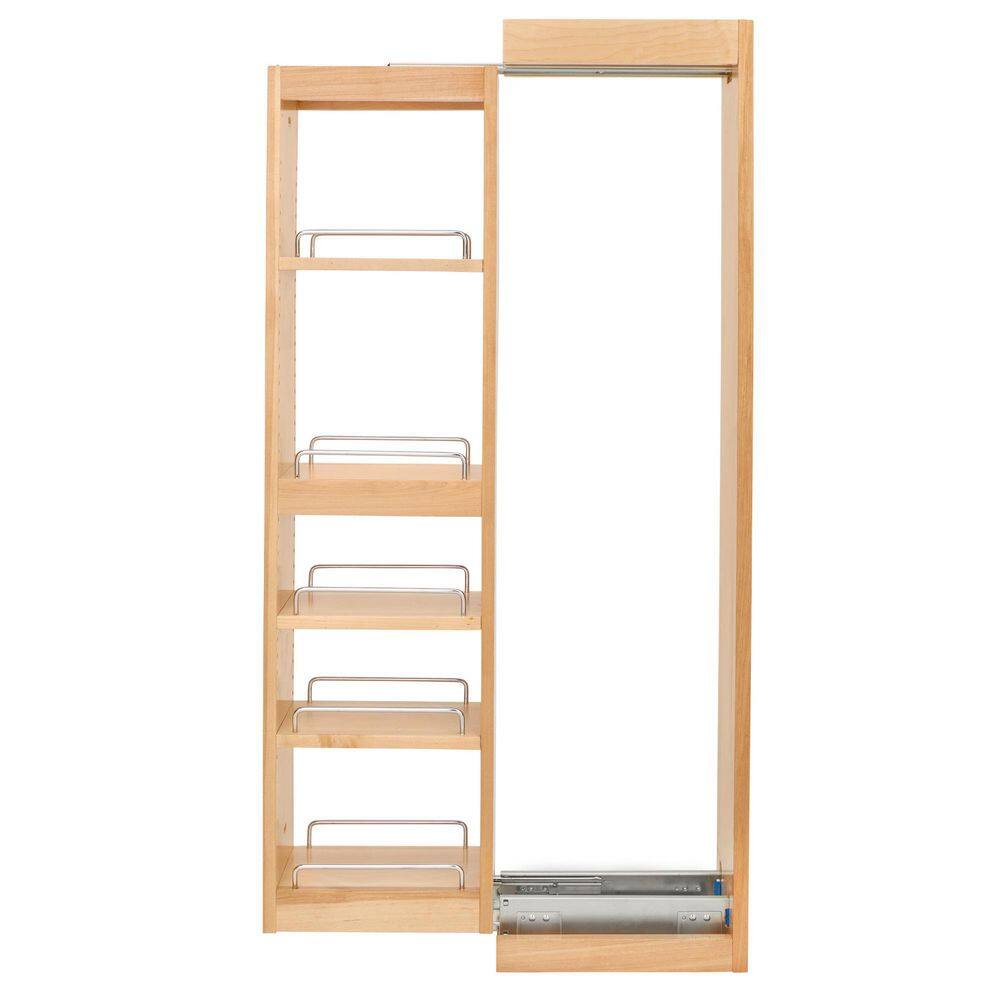 Maple Wood Pull-Out Wall Cabinet Organizer with Chrome Rails