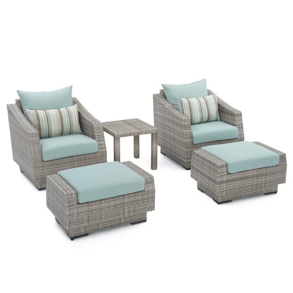 RST BRANDS Cannes 5-Piece All-Weather Wicker Patio Club Chair and Ottoman Conversation Set with Bliss Blue Cushions