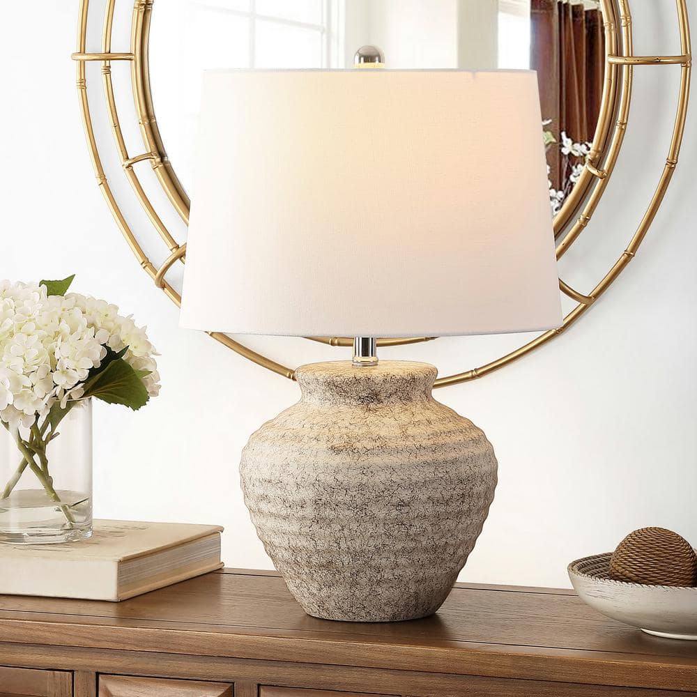 Ledger Light Grey Ceramic Table Lamp with White Shade