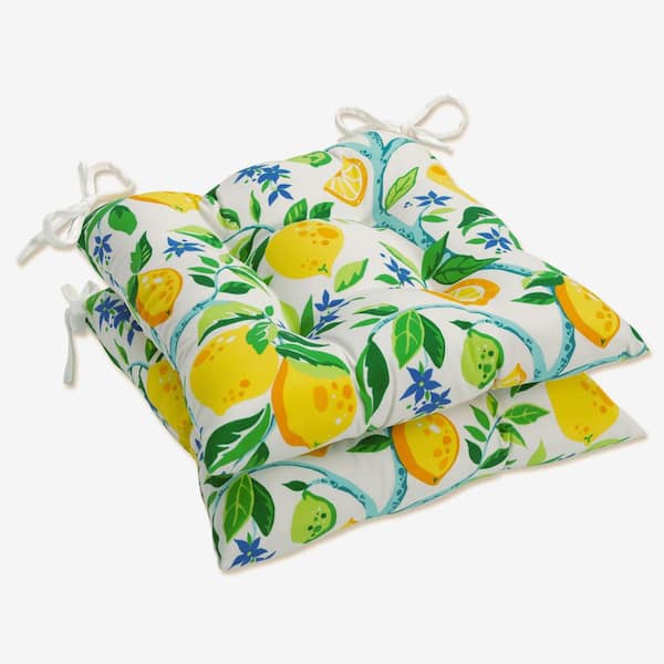 Pillow Perfect 19 in. x 18.5 in. Outdoor Dining Chair Cushion in Yellow/Blue/Green (Set of 2)