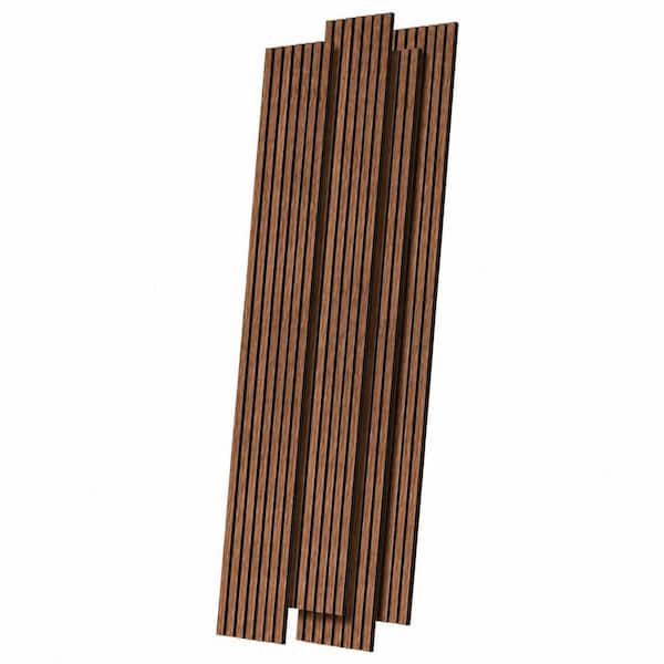 Wood Wall Panels 92.5 x 11 in. 4 Pack 3D Slat Acoustic Sound Absorbing Panels for Interior Decor Walnut