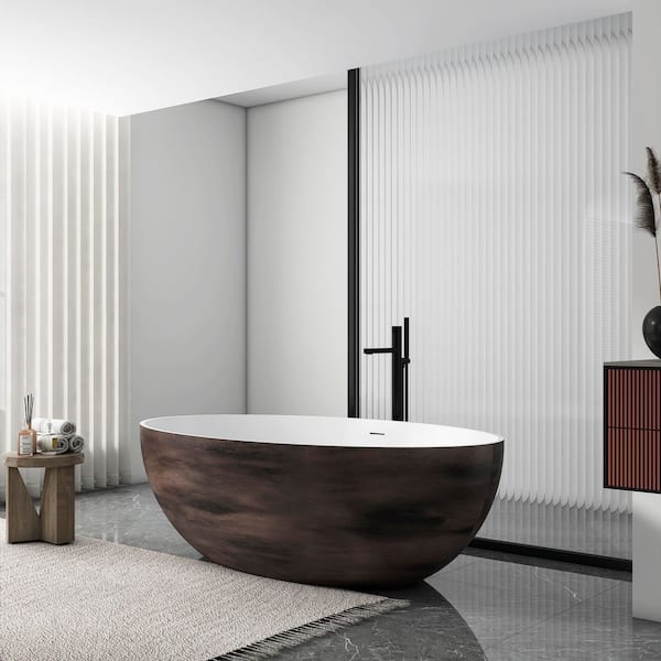 Moray 67 in. x 40 in. Stone Resin Flatbottom Solid Surface Freestanding Double Slipper Soaking Bathtub in Metallic Paint