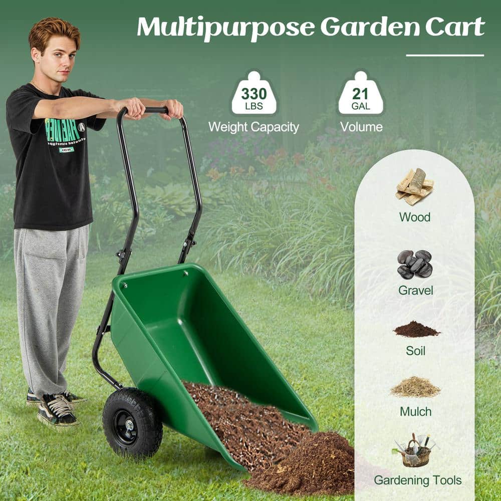 Green and Black Heavy-Duty Dual-Wheel Garden Utility Cart