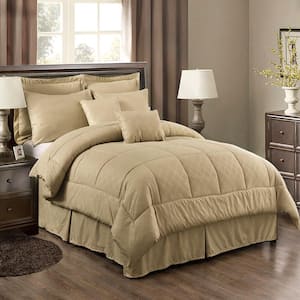 10-Piece Taupe Plaid Queen Comforter Set