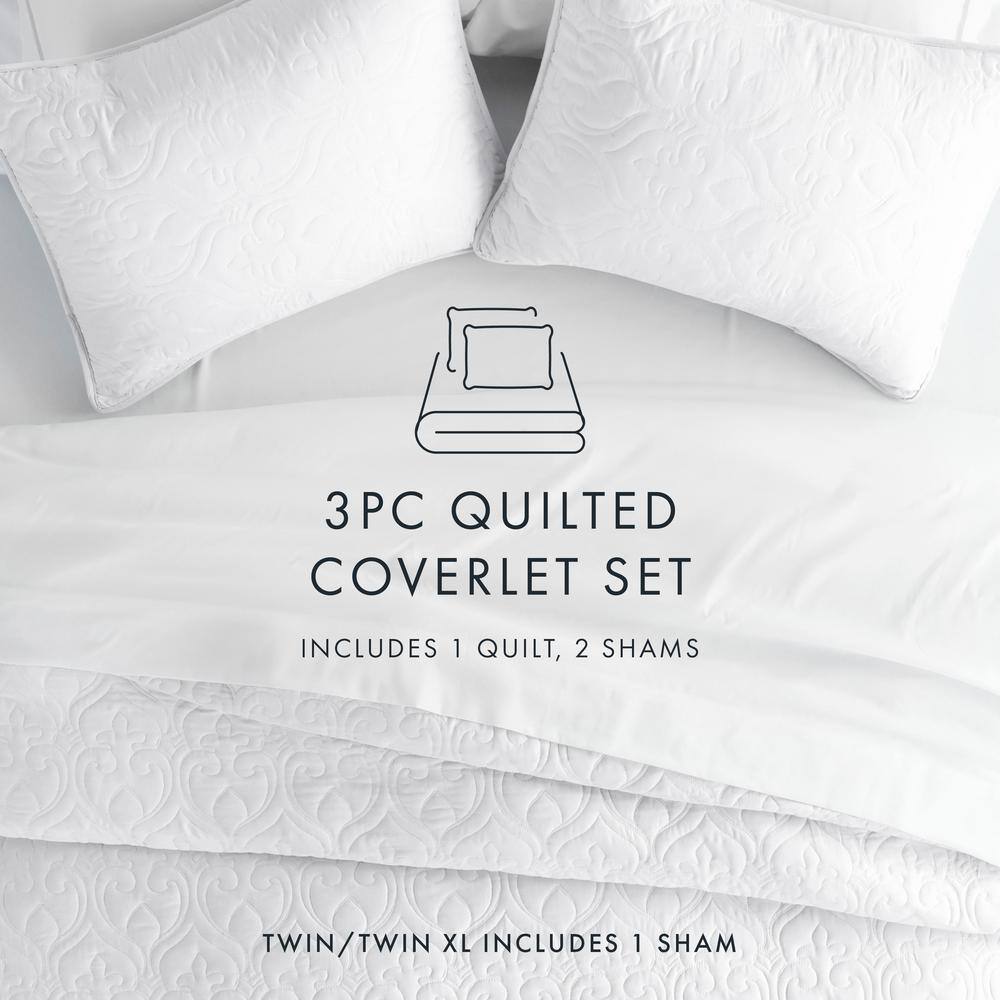 King White Microfiber Quilted Coverlet Set