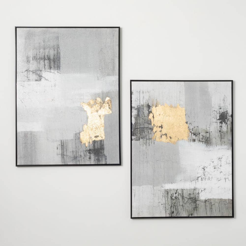 Gray and Gold Abstract Canvas Wall Art Set of 2