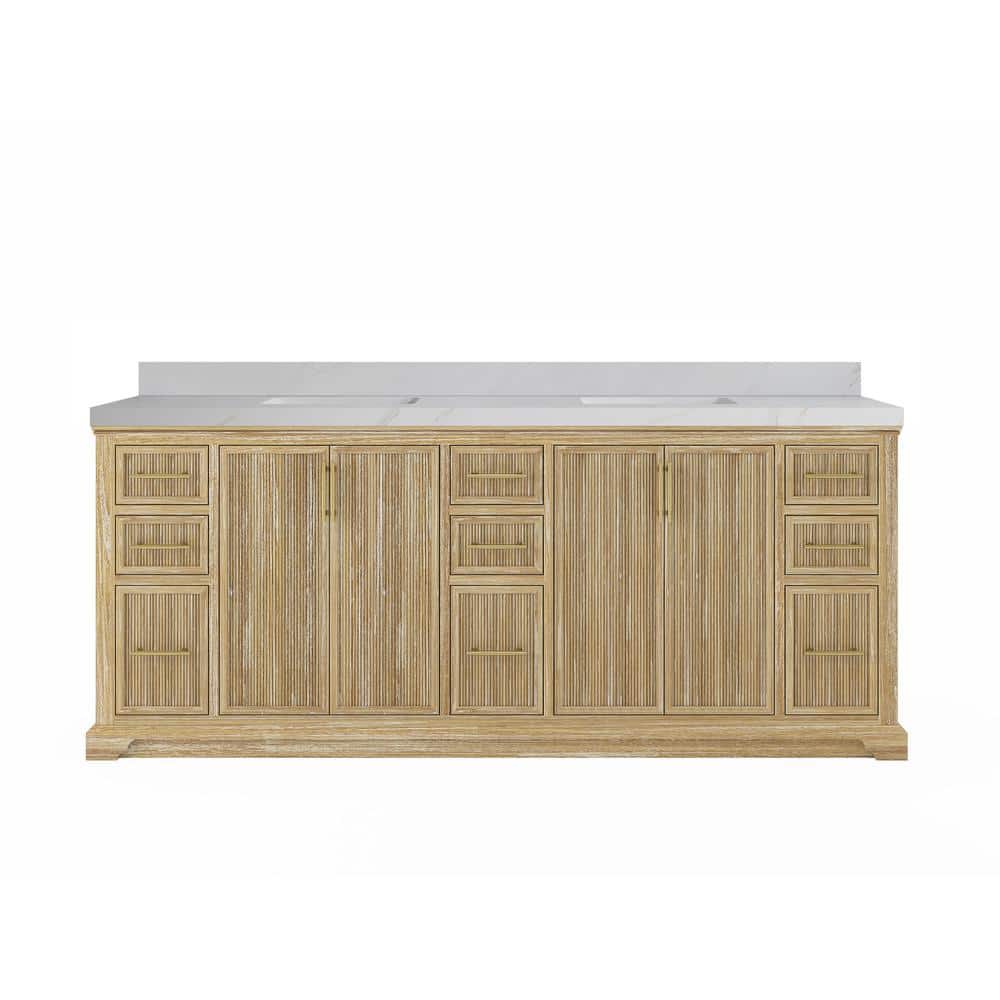 Alys Teak 84 in. W x 22 in. D x 36 in. H Double Sink Bath Vanity in Whitewashed with 2 in. Calacatta Sienna qt. Top price history on PriceWatchPro