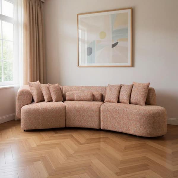 145.00 in. Track Arm 3 piece Wool Curved Sectional Sofa in. Yellow