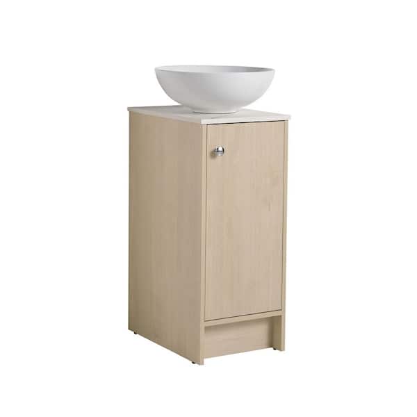 JimsMaison 15 in. W x 19 in. D x 35 in. H Freestanding Bath Vanity in Plain Light Oak with White Vessel Basin