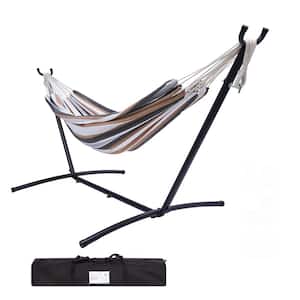 9.33 ft. Durable 450 lbs. Capacity Portable Double Classic Hammock with Stand in Brown - with Carrying Pouch