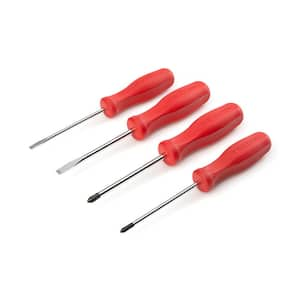 Phillips/Slotted Hard-Handle Screwdriver Set, 4-Piece (#1-#2,3/16-1/4 in.) - Chrome Blades