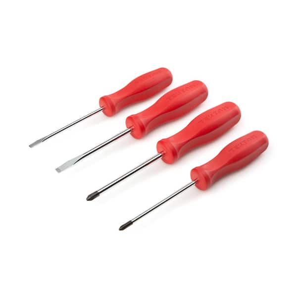 TEKTON Phillips/Slotted Hard-Handle Screwdriver Set, 4-Piece (#1-#2,3/16-1/4 in.) - Chrome Blades