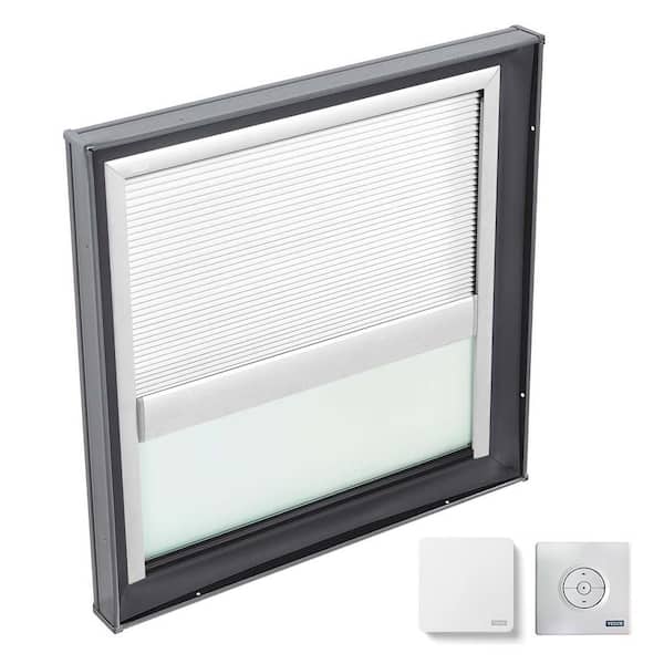VELUX 22-1/2 in. x 22-1/2 in. Fixed Curb Mount Skylight with Tempered Low-E3 Glass & White Solar Powered Light Filtering Blind