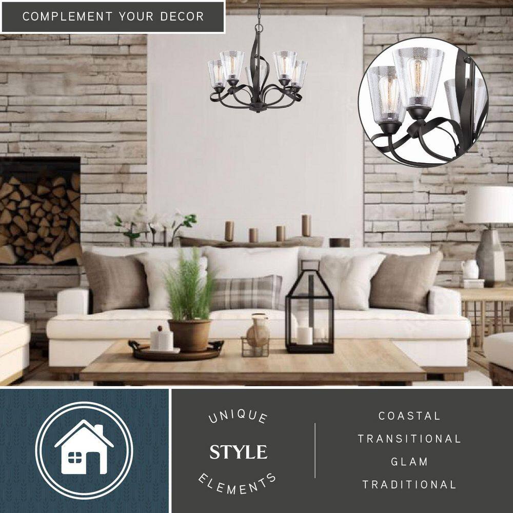 Cinta Oil Rubbed Bronze 5-Light Chandelier with Clear Seeded Glass