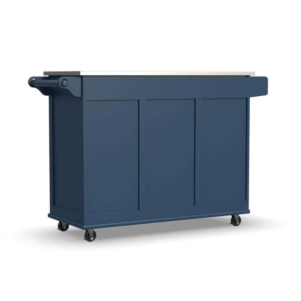 Blue Stainless Steel Top Kitchen Cart with Spice Rack and Storage