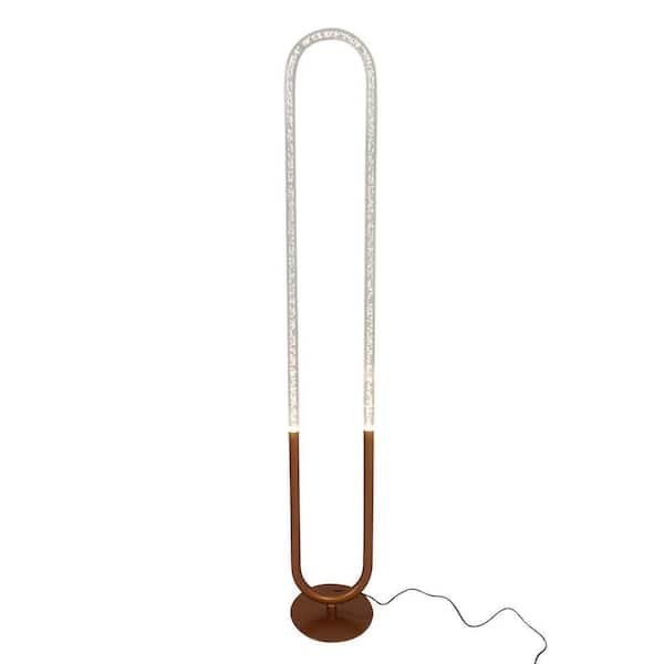 60 in. H Bronze LED Arc Standing Light Floor Lamp with Gold Metal Base
