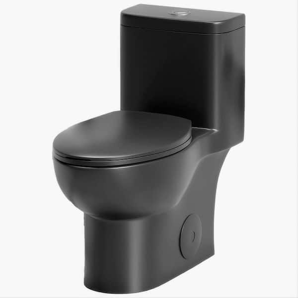 Dobromir 12 in. Rough 1-Piece 1.1/1.6 GPF Dual Flush Rimless Bowl Toilet in Matt Black Seat Included