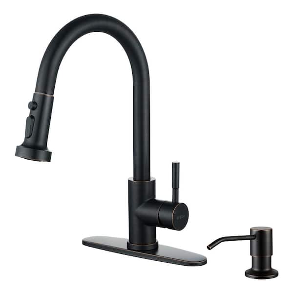 ALEASHA Single-Handle Pull Down Sprayer Kitchen Faucet with Soap Dispenser in Oil Rubbed Bronze