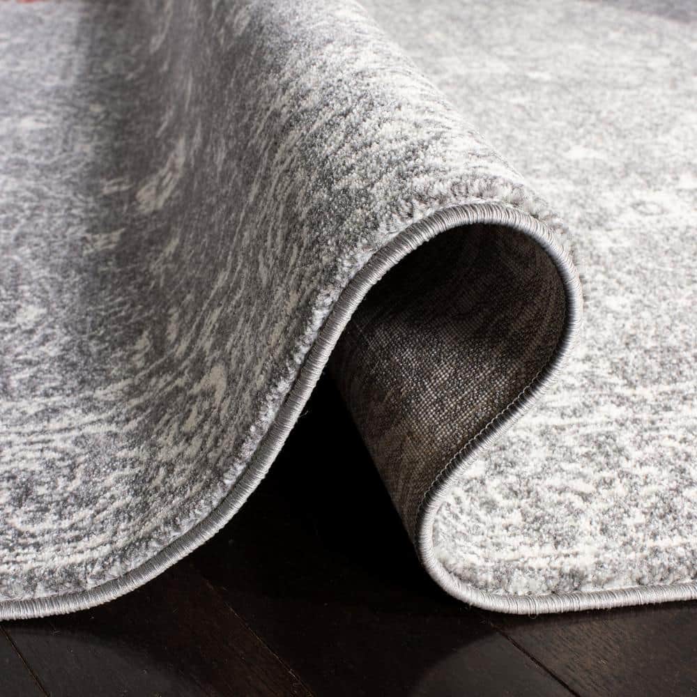 Grey and Ivory High Pile Synthetic Rectangular Rug 4' x 6'