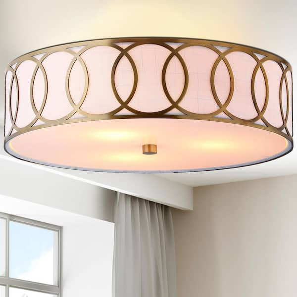 Aubrey 3-Light 15.5 in. Brass Gold Metal Flush Mount