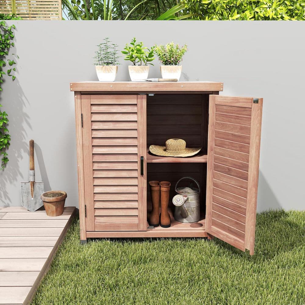 Outdoor Storage Cabinet, Potting Bench Table with Metal Top, Wooden Patio Furniture, Garden Workstation, Brown price history on PriceWatchPro
