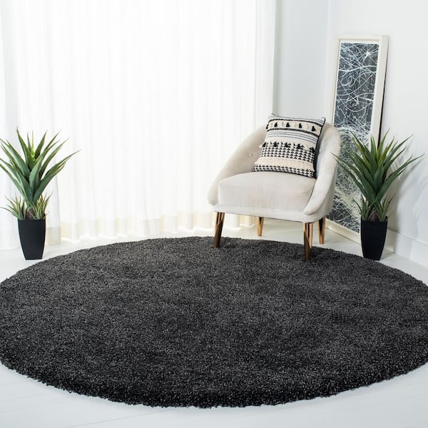 Milan Shag Dark Gray 9 ft. x 9 ft. Solid Flokati Round Area Rug