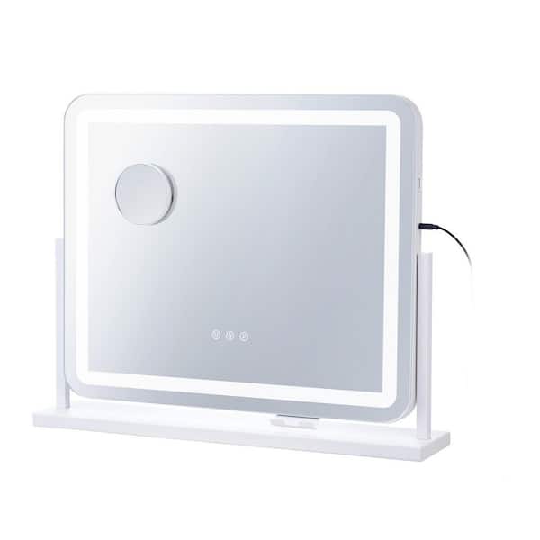 Hasipu White 10 in W x 12 in. H Rounded Rectangle Framed LED
