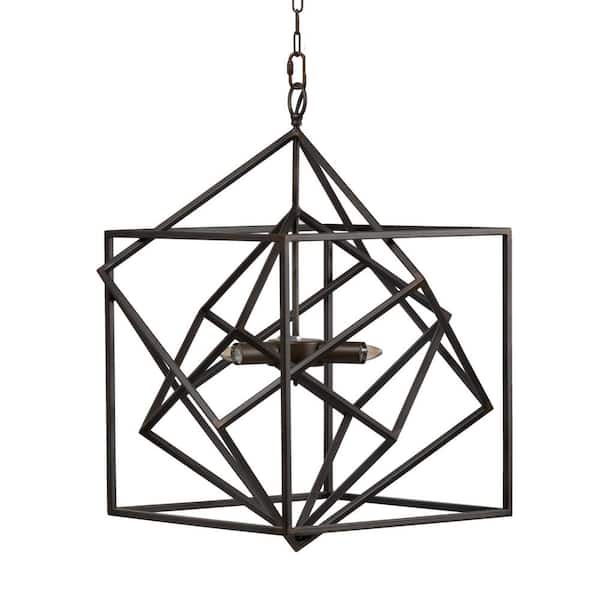 Takio Series 3-Light Matte Black Finish Geometric Frame Lantern Chandelier for Dining Room (No Bulbs Included)