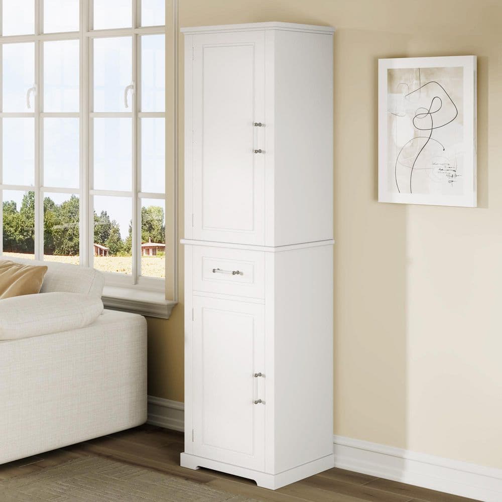 20 in. W x 15.8 in. D x 72.1 in. H White MDF Freestanding Linen Cabinet with Adjustable Shelf