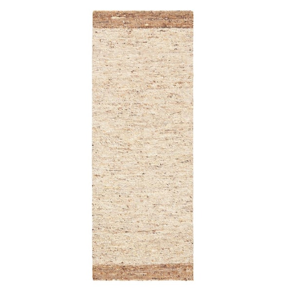 Montana Border Beige 2.5 ft. x 7 ft. Handcrafted 100% Wool Runner Rug
