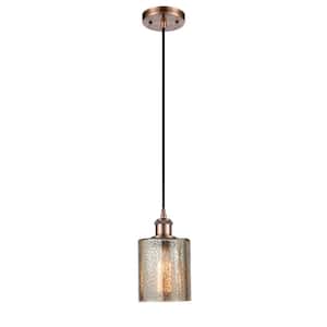 Cobbleskill 1-Light Antique Copper Shaded Pendant Light with Mercury Glass Shade