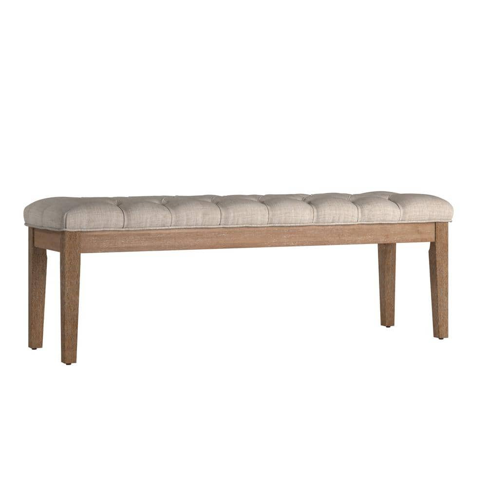 HomeSullivan Beige Premium Tufted Reclaimed Upholstered Bench (53.5 in ...