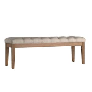 Beige Premium Tufted Reclaimed Upholstered Bench (53.5 in. W x 16 in. D x 19 in. H)
