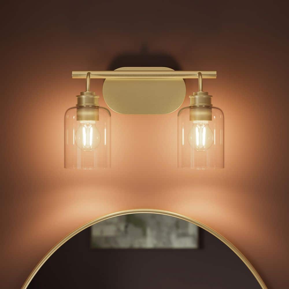 Reines 14.5 In. 2-Light Brushed Gold New Traditional Bath Vanity Light with Clear Glass Shades price history on PriceWatchPro