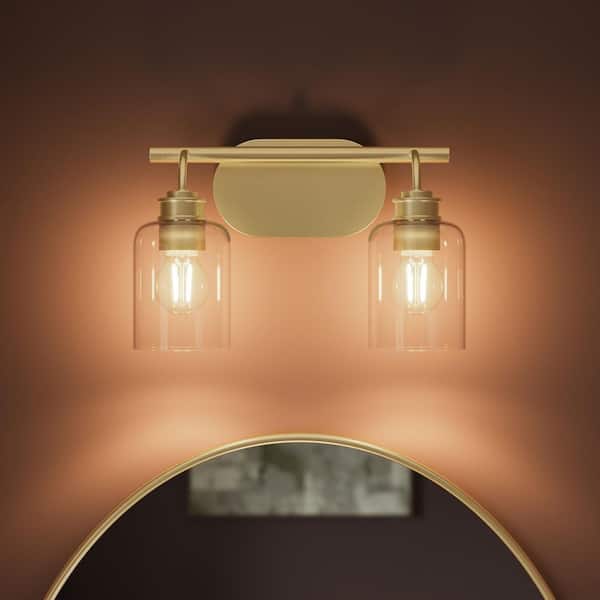 Reines 14.5 In. 2-Light Brushed Gold New Traditional Bath Vanity Light with Clear Glass Shades